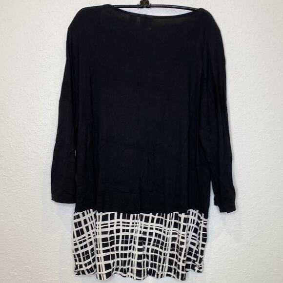 Chico’s Plaid Black & White Color Block Hem Tunic Top EUC Sz 16 Stretchy Rayon - Picture 7 of 13